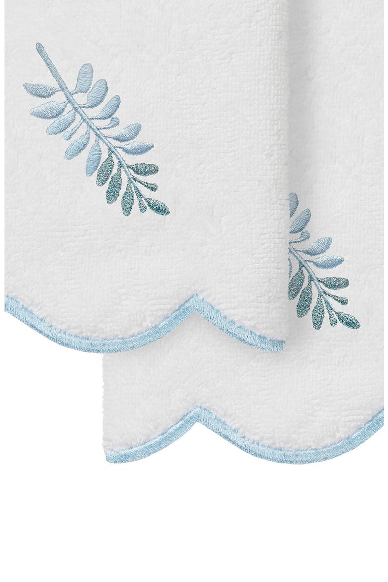 Fern Toss Scalloped 2-Piece Fingertip Towel Set, Alternate, color, WHITE/ BLUE
