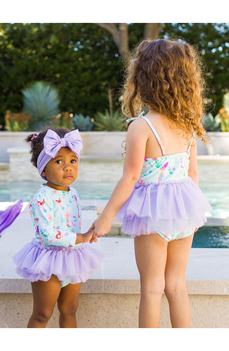 RuffleButts Girls UPF50+ Tulle Skirted One Piece, Alternate, color, Mermaid Princess