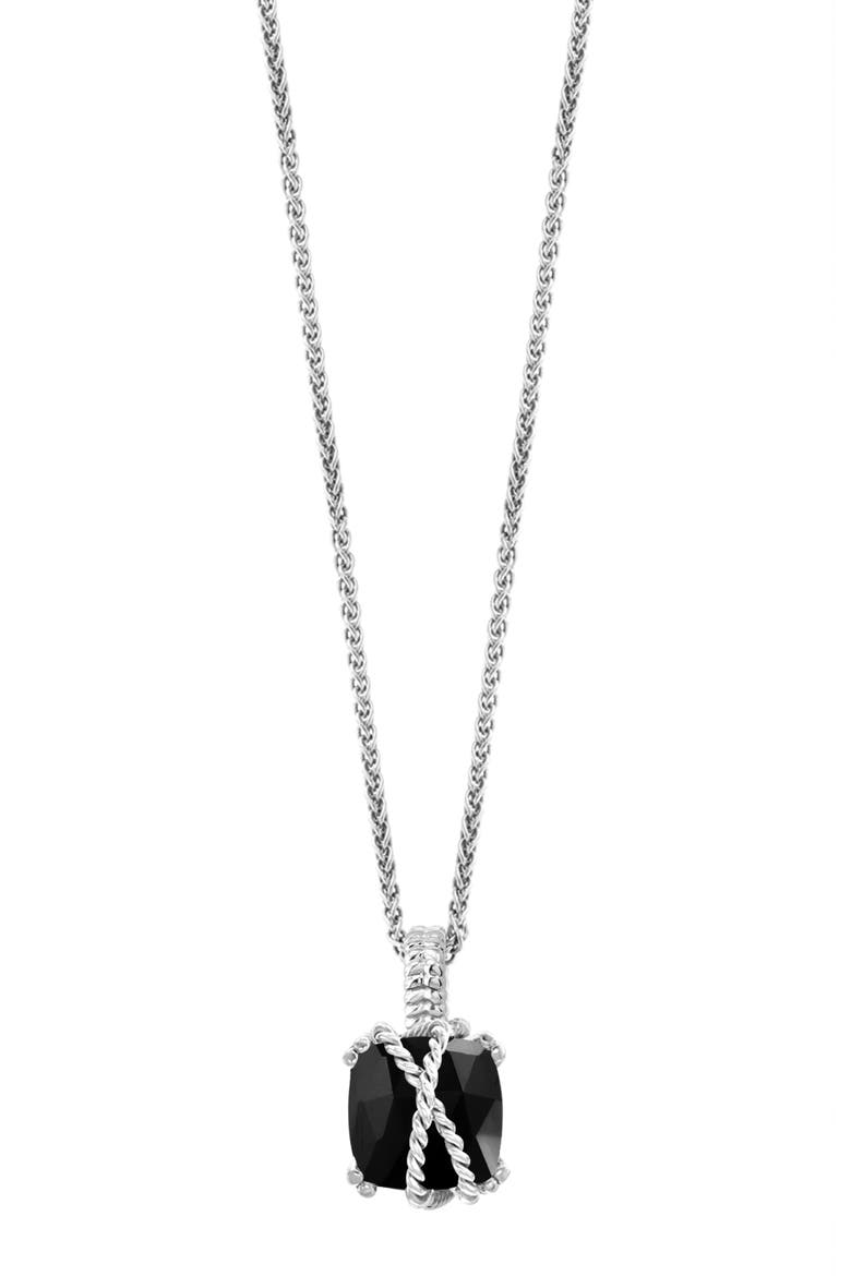Sterling Silver Onyx Pendant Necklace, Main, color, SILVER