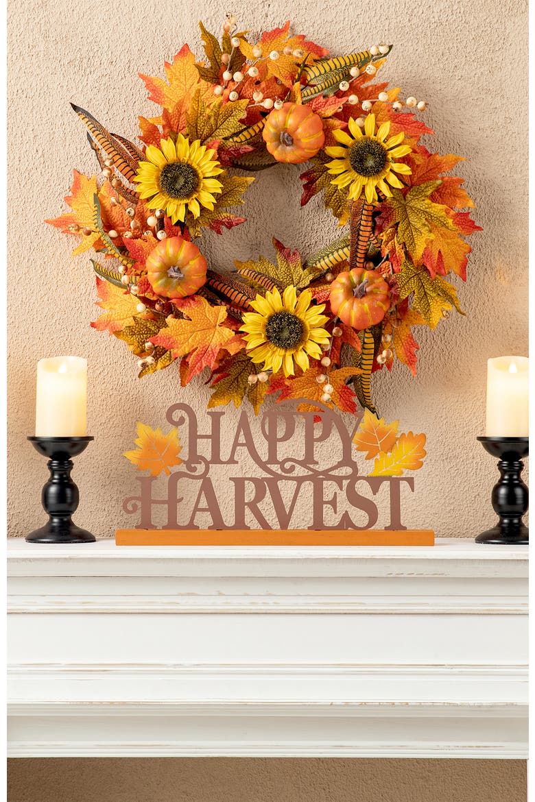 Wood & Metal Happy Harvest Table Decor, Alternate, color, Orange