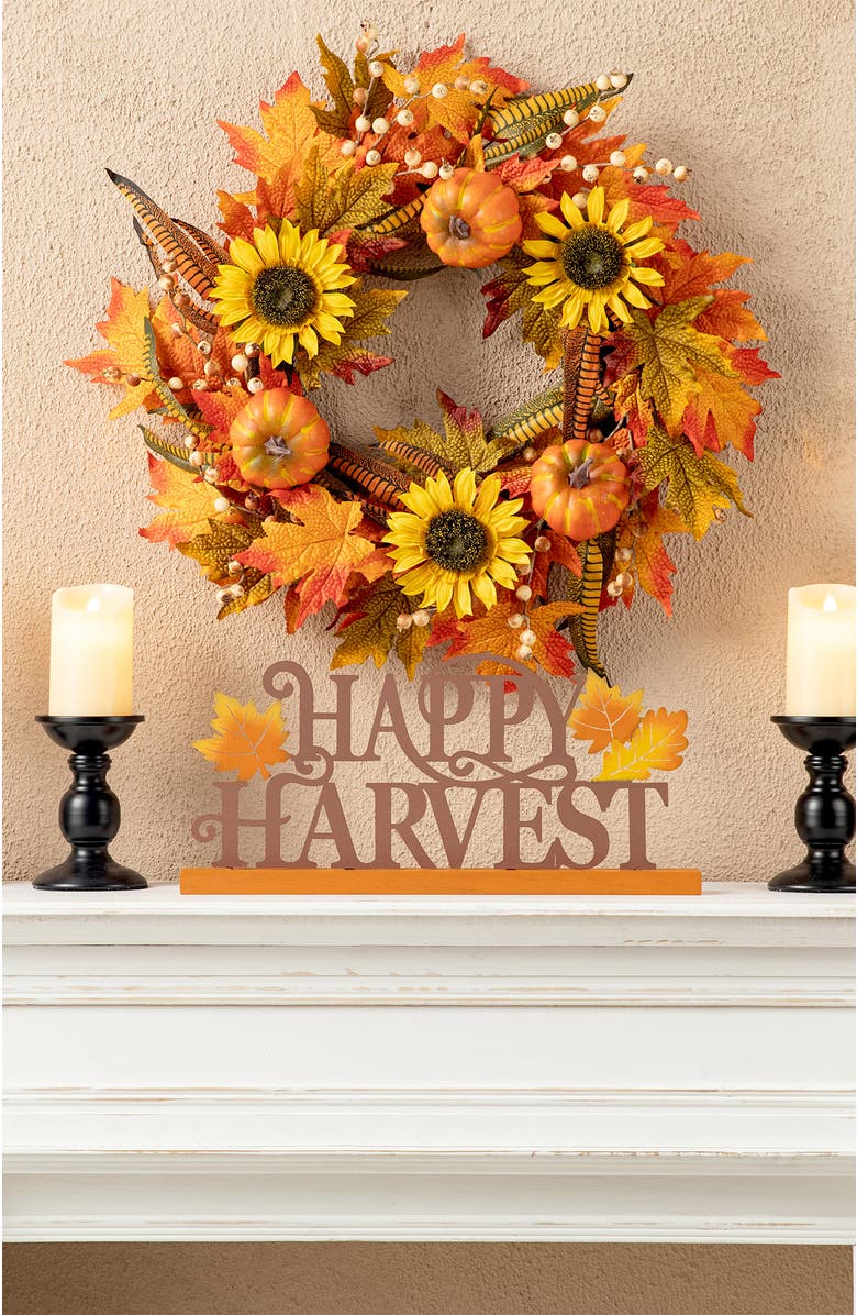Glitzhome Wood & Metal Happy Harvest Table Decor, Alternate, color, 