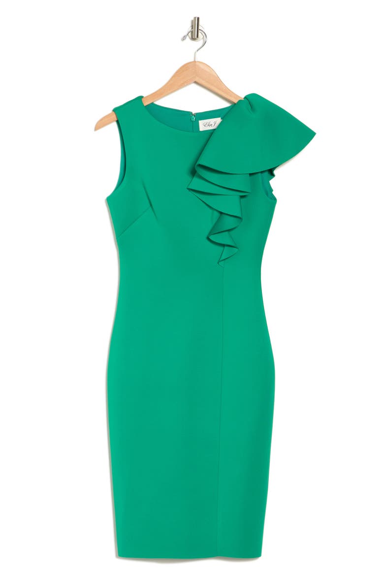 Ruffle Scuba Sheath Dress, Alternate, color, GREEN