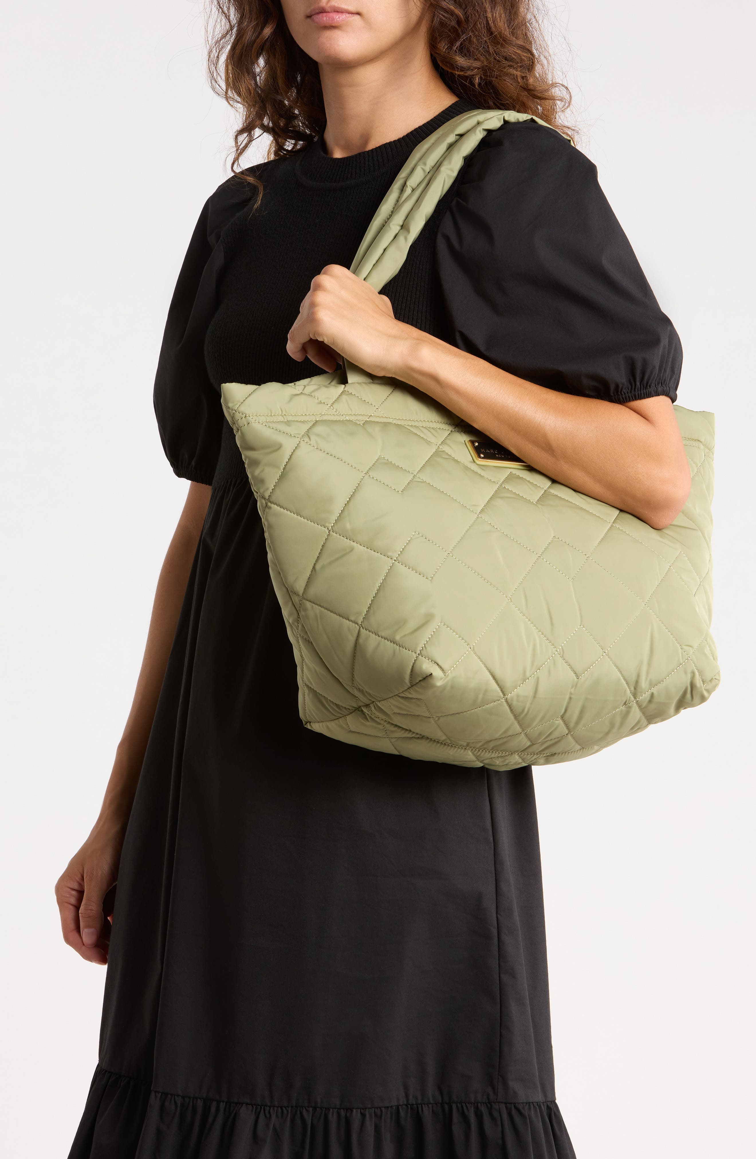 Medium Quilted Nylon Tote, Alternate, color, REED