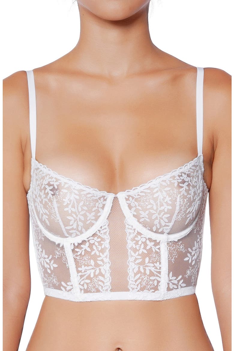Amoureuse Embroidered Underwire Bustier, Main, color, WHITE