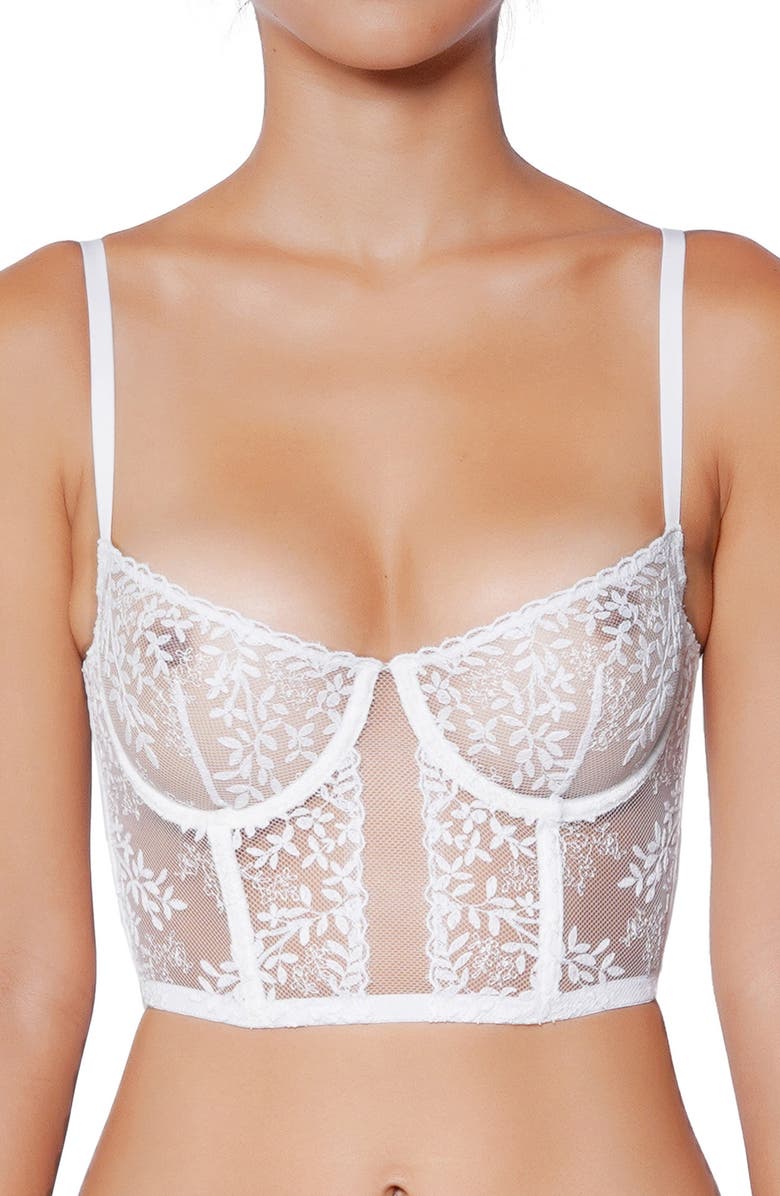 Huit Amoureuse Embroidered Underwire Bustier, Main, color, White