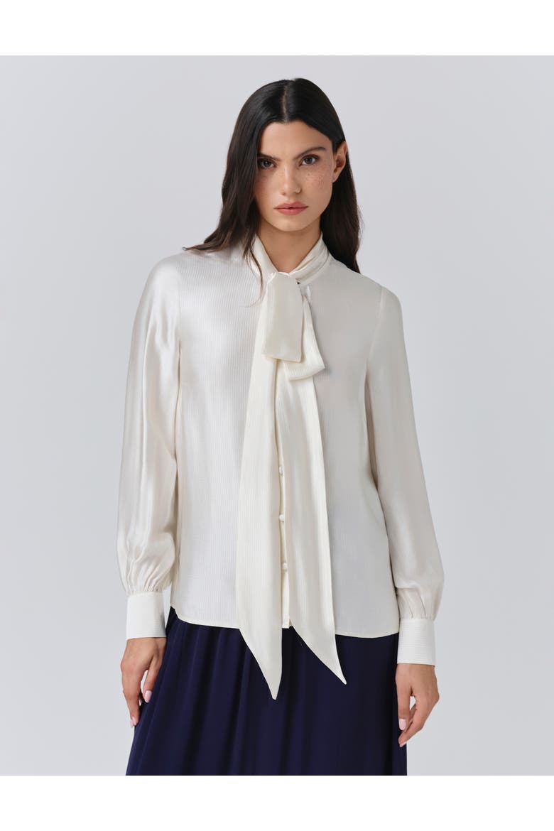 Anna Satin Tie Neck Blouse, Main, color, Ivory