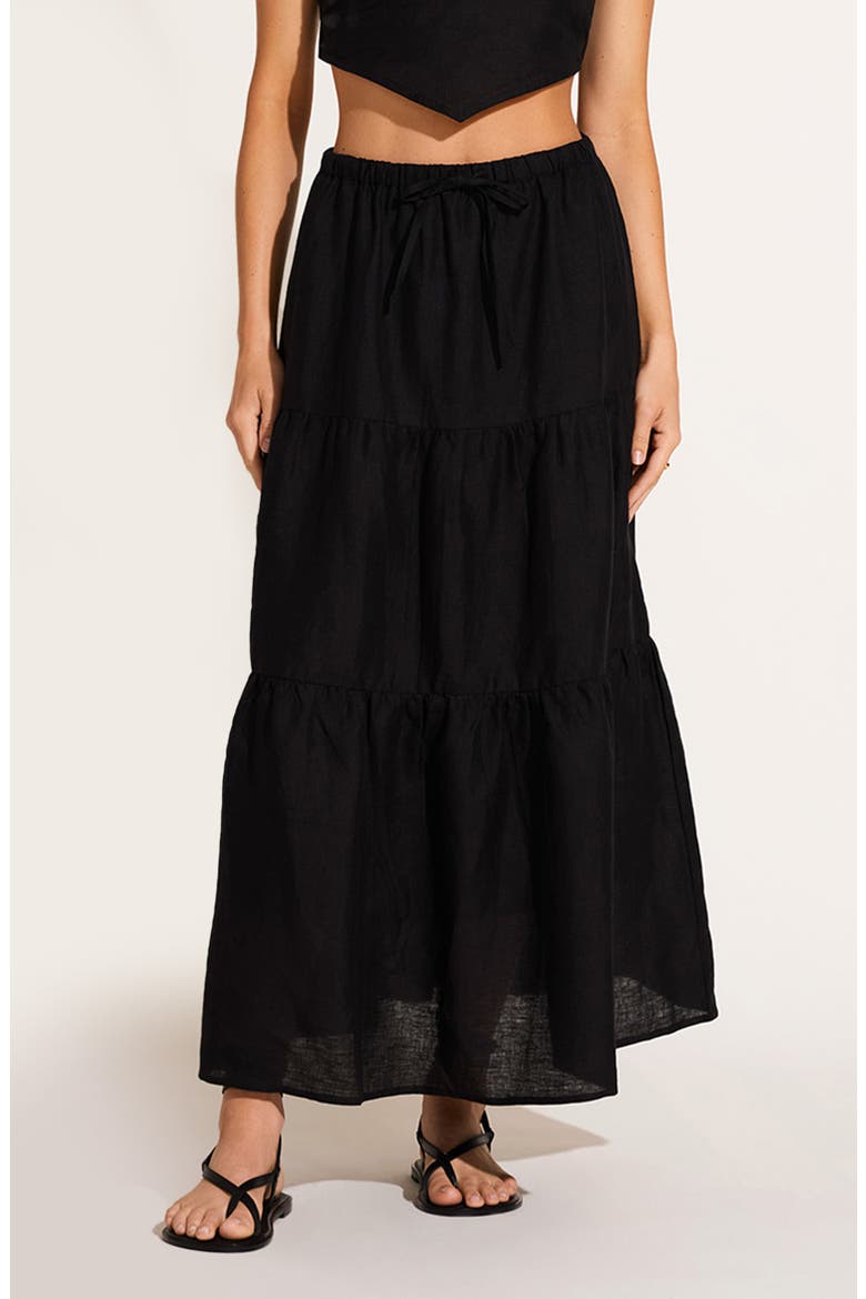 Canyon Tiered Linen Cover-Up Maxi Skirt, Main, color, BLACK