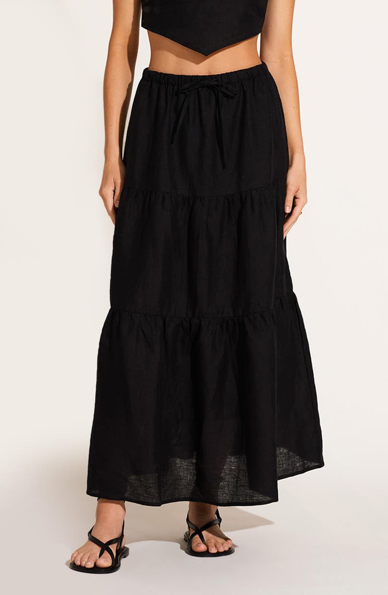 Vitamin A<sup>®</sup> Canyon Tiered Linen Cover-Up Maxi Skirt, Main, color, Black