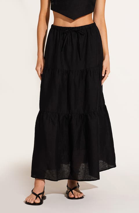 Canyon Tiered Linen Cover-Up Maxi Skirt