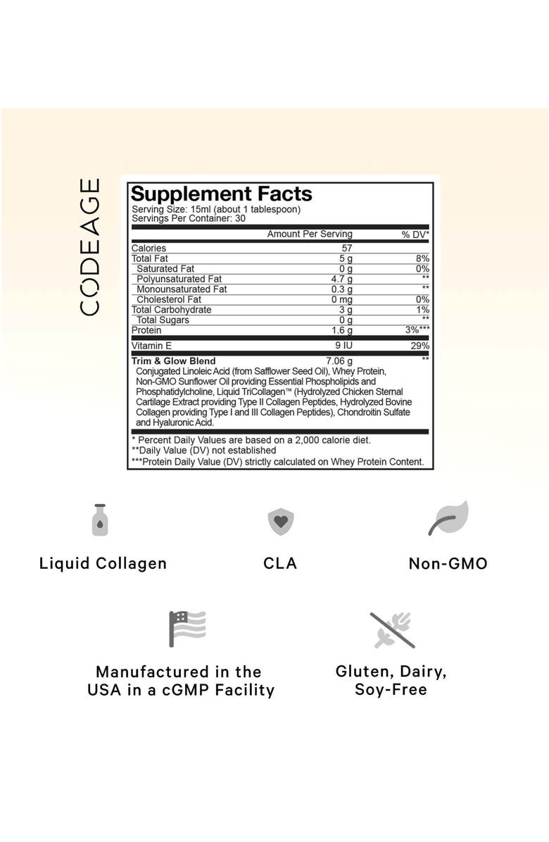 Codeage Liquid Collagen Trim & Glow Supplement Vanilla, Alternate, color, White