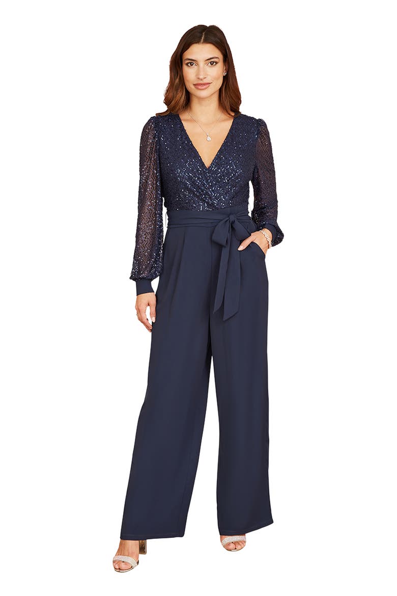 Long Sleeved Sequin Jumpsuit, Main, color, Navy