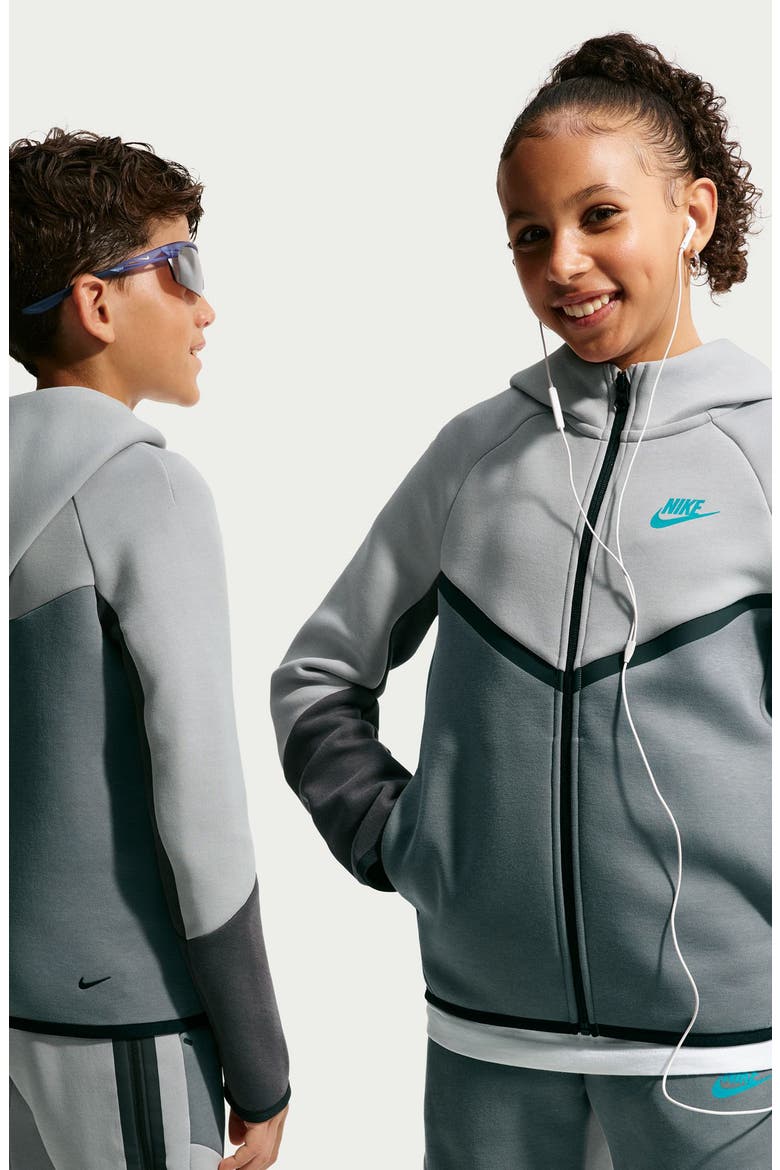Kids' Sportswear Tech Fleece Full Zip Jacket, Alternate, color, LIGHT SMOKE GREY/ BLACK