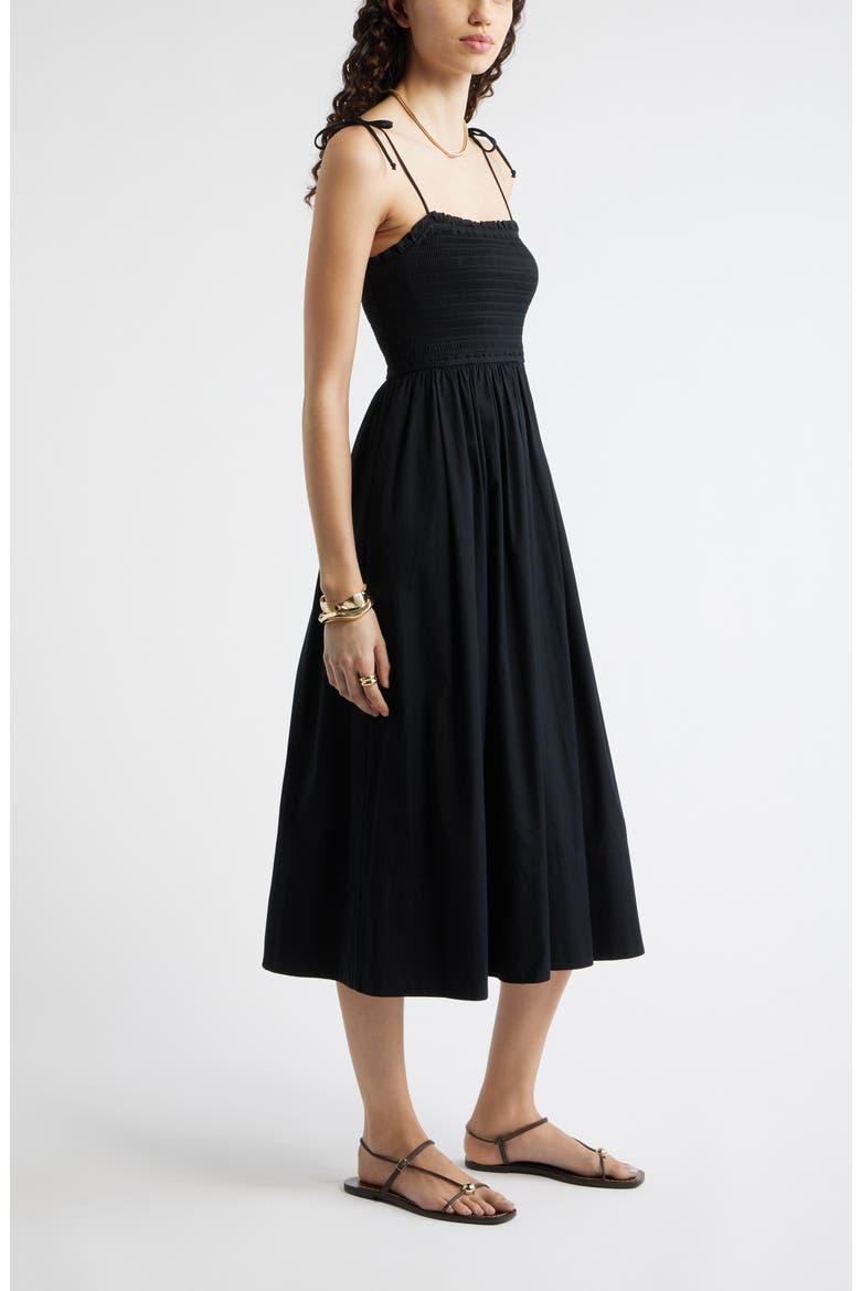 Smocked Stretch Cotton Midi Sundress, Alternate, color, BLACK