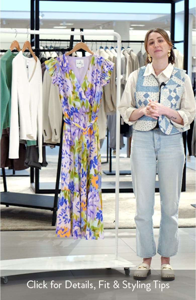 Print Wrap Front Flutter Sleeve Midi Dress, sales video thumbnail