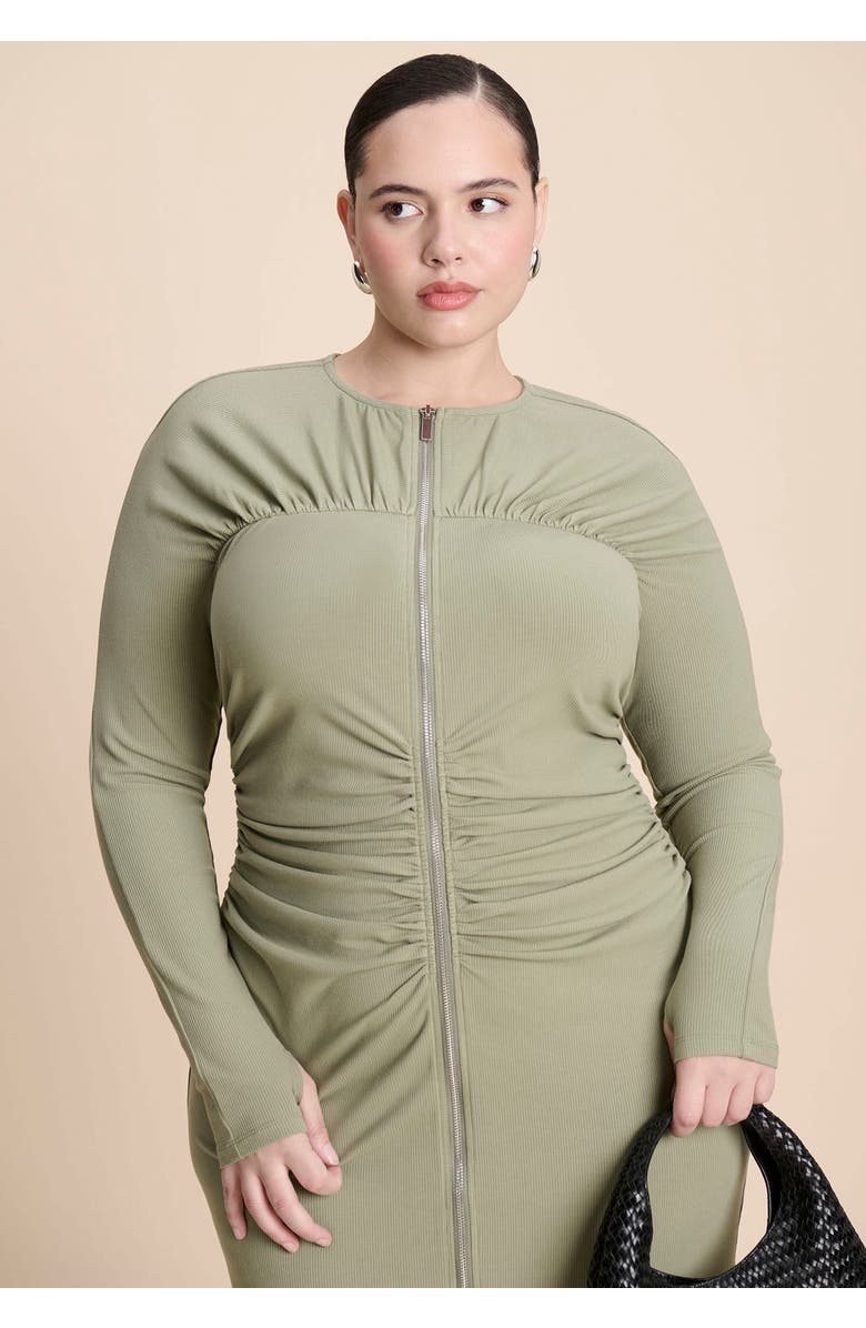 ELOQUII Zipper Front Maxi Dress, Alternate, color, Oil Green