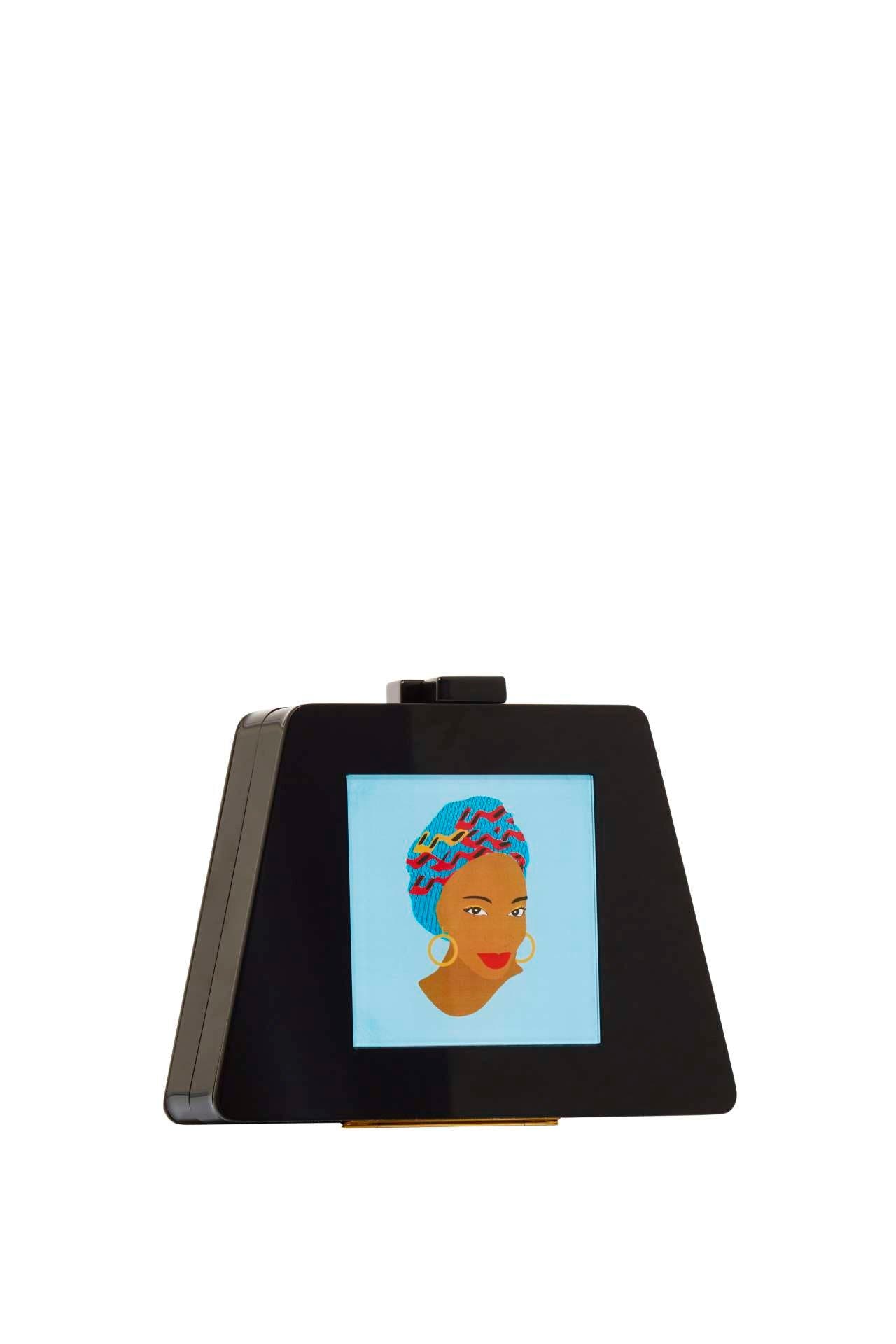 LarAllan Molly Acrylic Triangular Box Cocktail Clutch w/strap, Alternate, color, Black