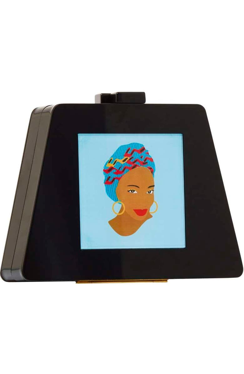 LarAllan Molly Acrylic Triangular Box Cocktail Clutch w/strap, Alternate, color, Black