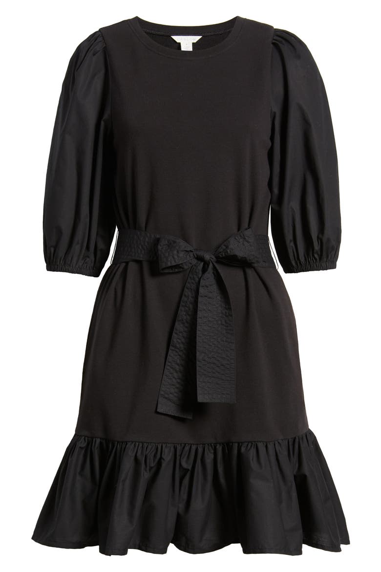 Mixed Media Sweatshirt Dress, Alternate, color, BLACK