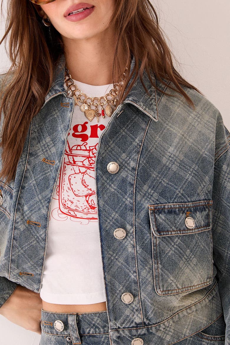 Check Denim Distressed Jacket, Alternate, color, Authentic Midwash