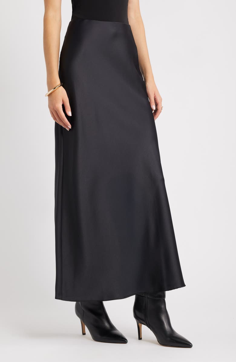 Open Edit Satin Maxi Skirt, Main, color, Black