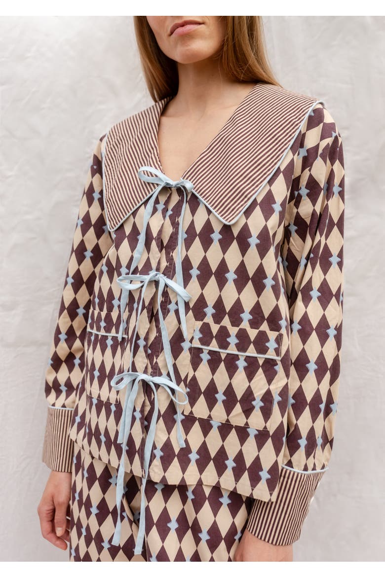 Cotton Harlequin Collar Pajamas, Alternate, color, Camel Harlequin