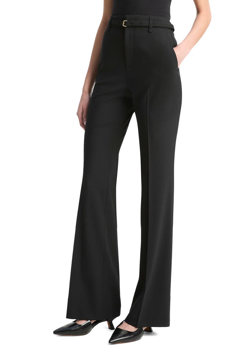 Belted High Waist Flare Leg Pants, Main, color, BLACK