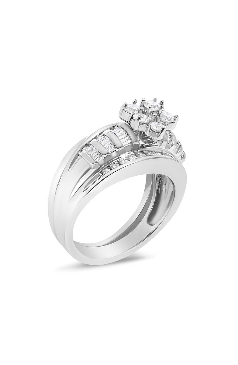 Haus of Brilliance 14K White Gold 1.0 Cttw Round and Baguette Diamond Cluster Bridal Set, Alternate, color, White Gold