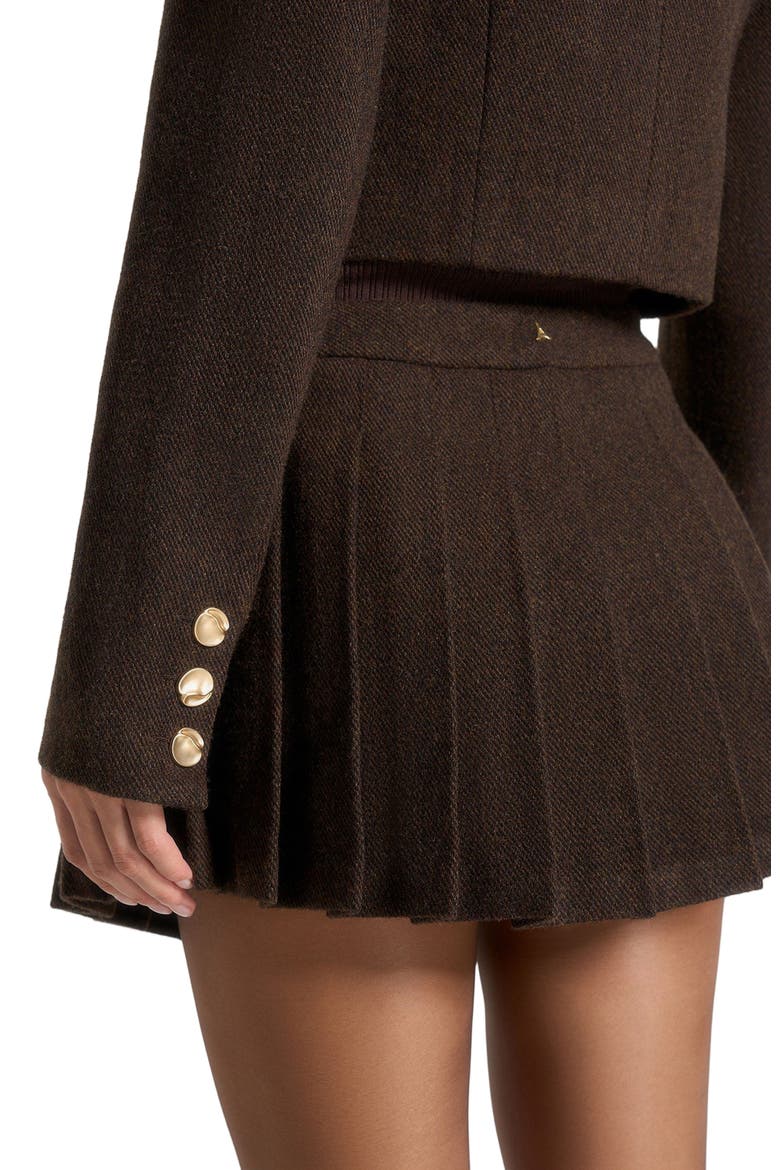 Joelle Wool Asymmetric Pleated Mini Skirt, Alternate, color, Brown