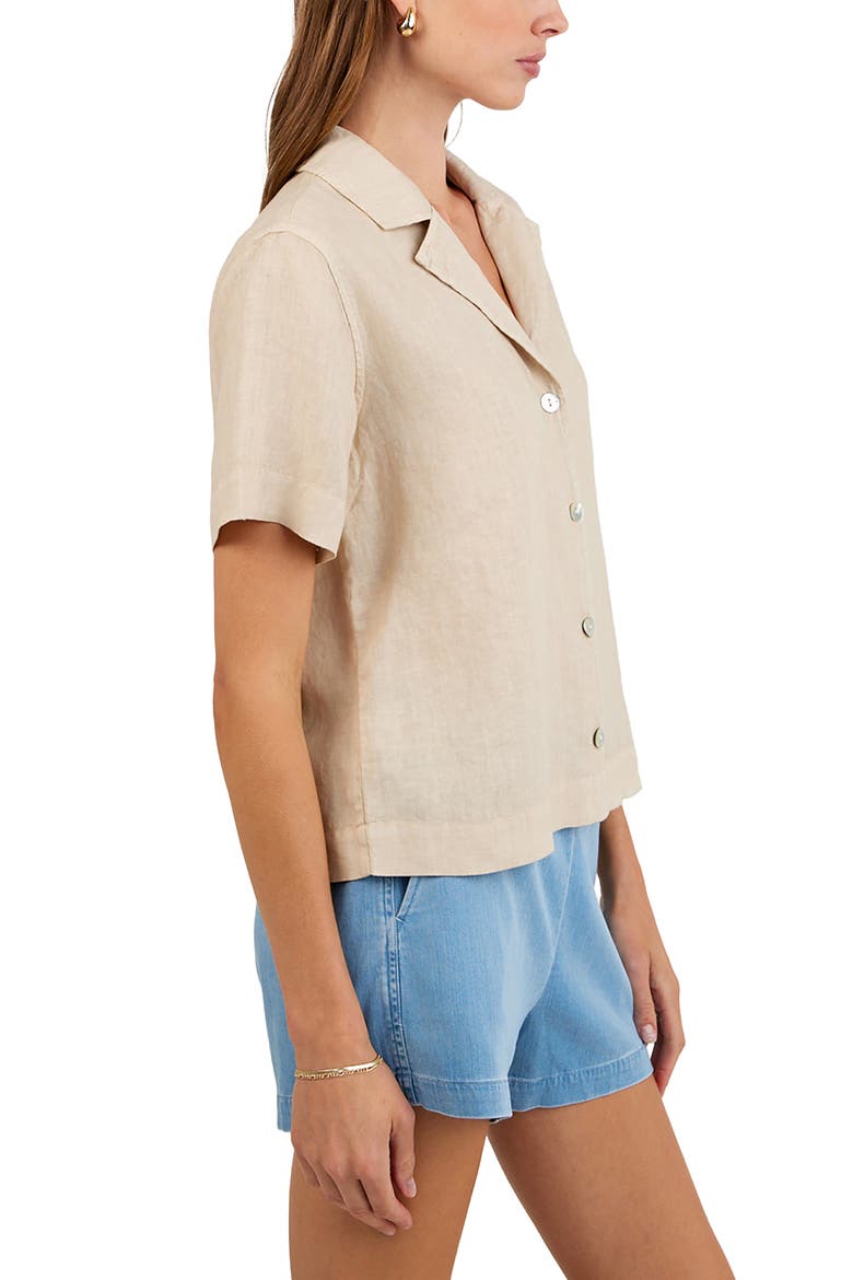 Short Sleeve Linen Button-Up Camp Shirt, Alternate, color, LINEN SAND