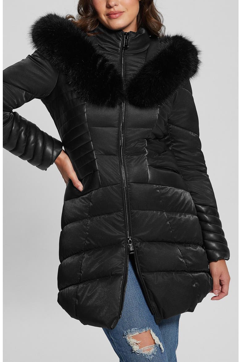 New Oxana Mixed Media Puffer Coat, Alternate, color, BLACK-BLACK