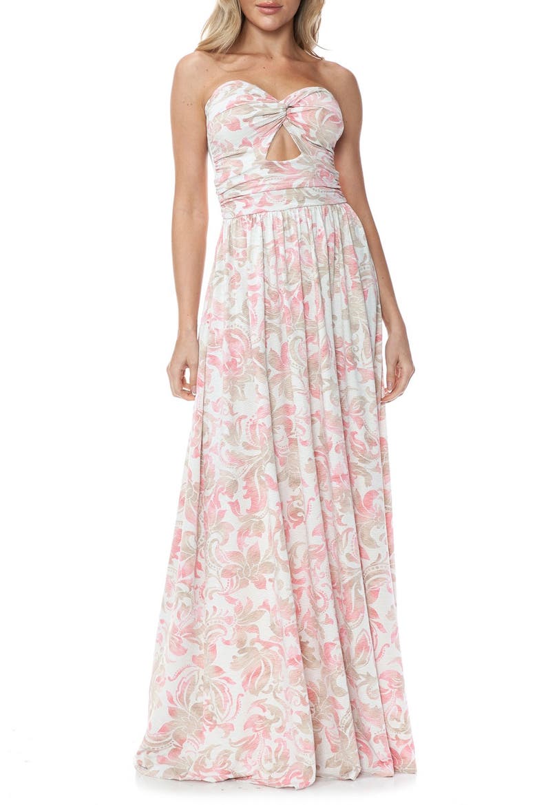 Strapless Pleated Maxi Dress, Main, color, IVORY MULTI