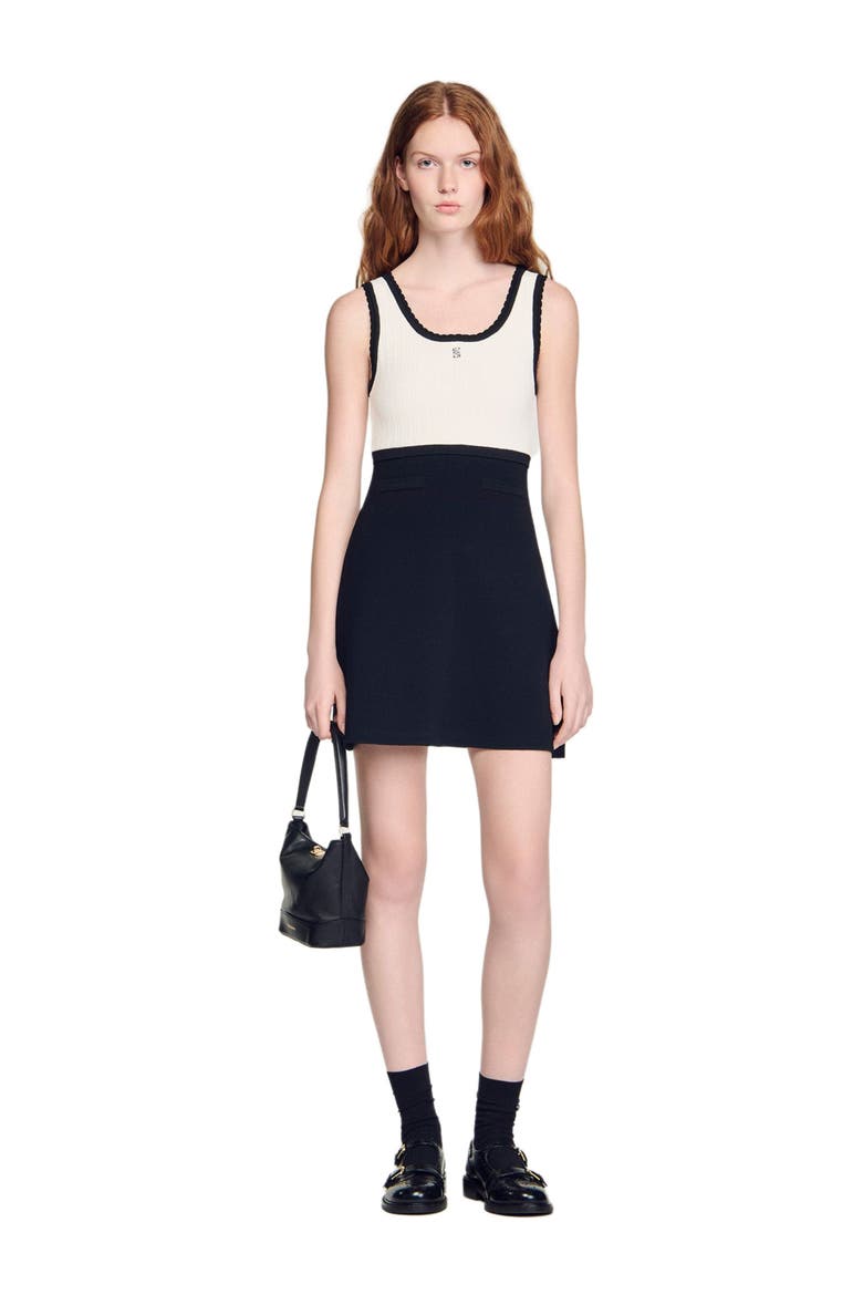 Two-tone knit short dress, Alternate, color, Black