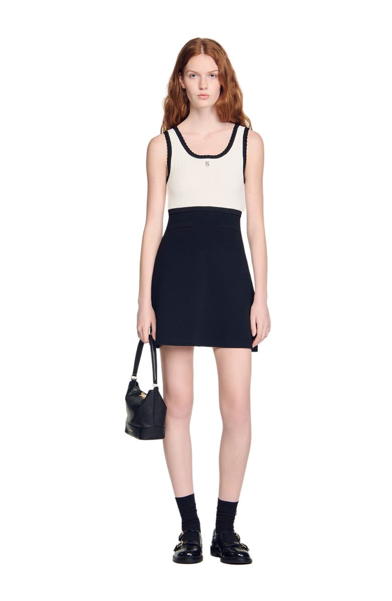 SANDRO Two-tone knit short dress, Alternate, color, Black
