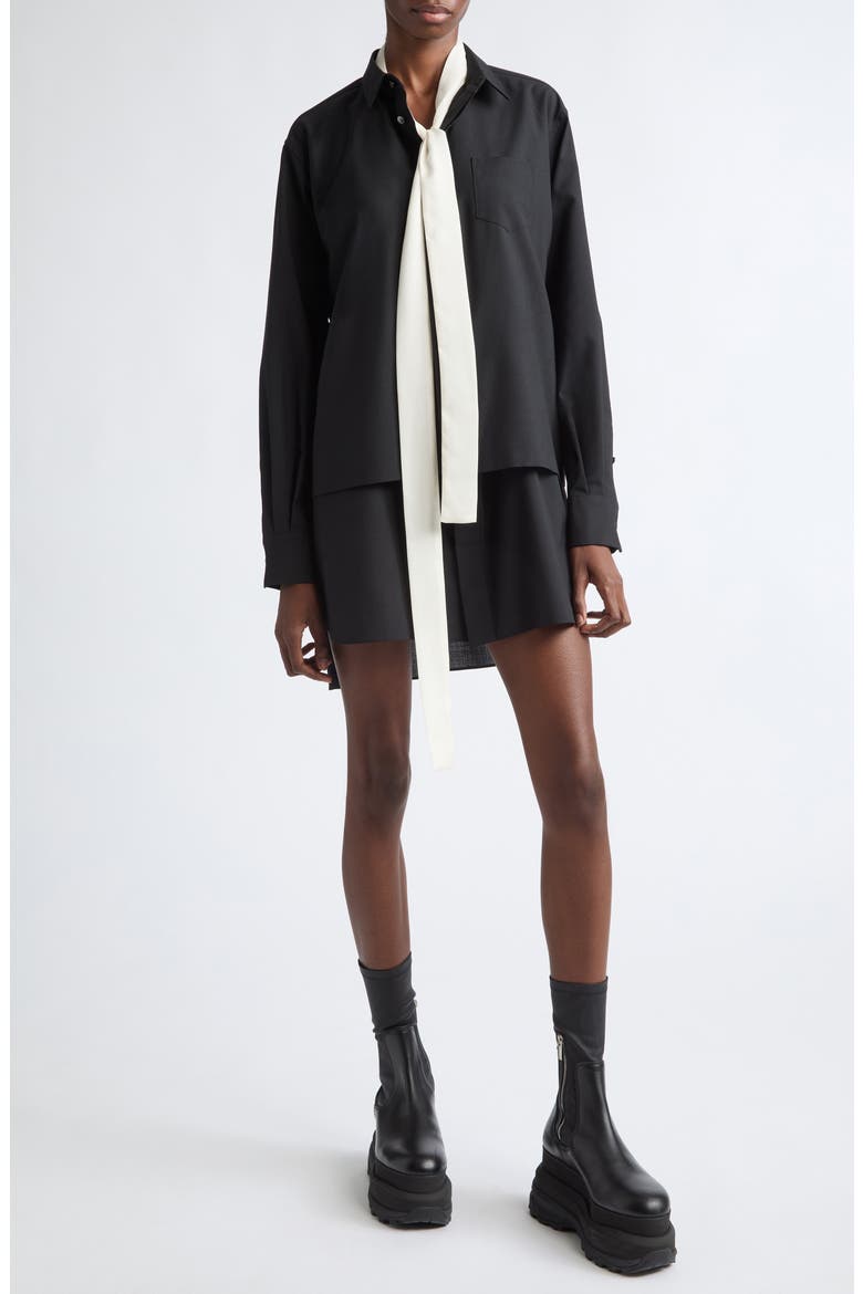 Long Sleeve Tiered Shirtdress, Main, color, BLACK