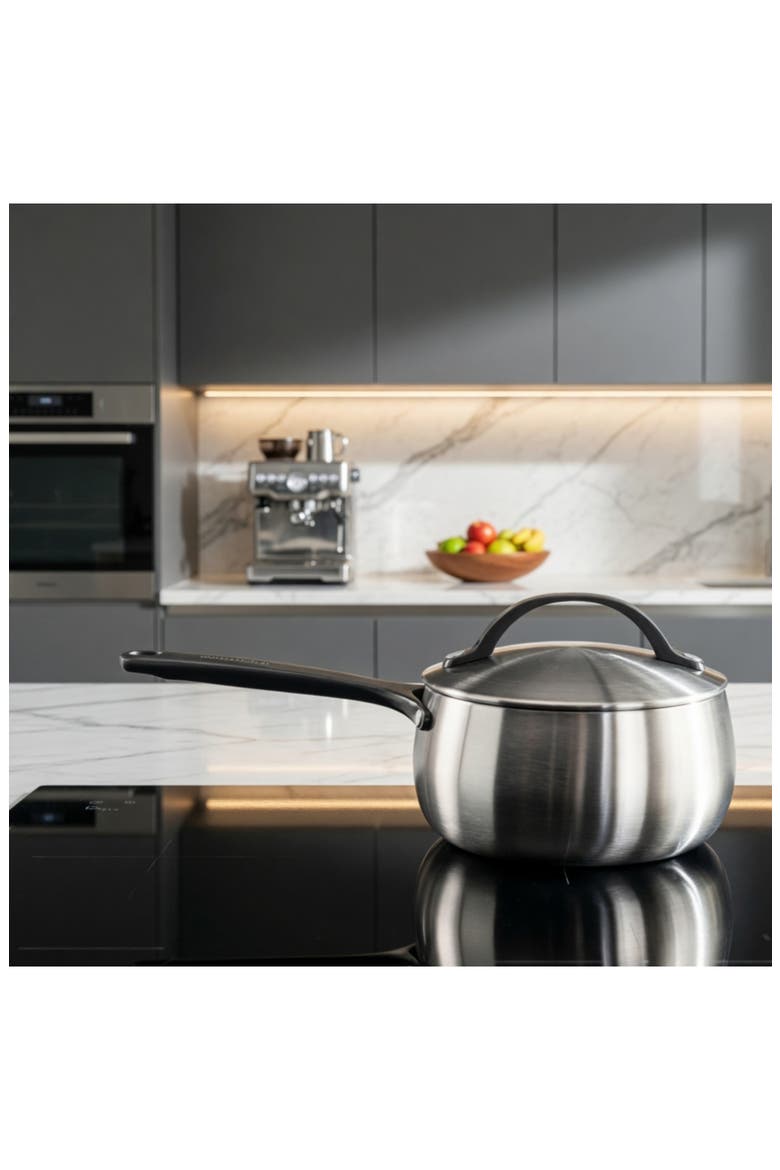 Stellar Belly Tri-Ply Stainless Steel Saucepan & Lid, Alternate, color, SMOKEY BLACK