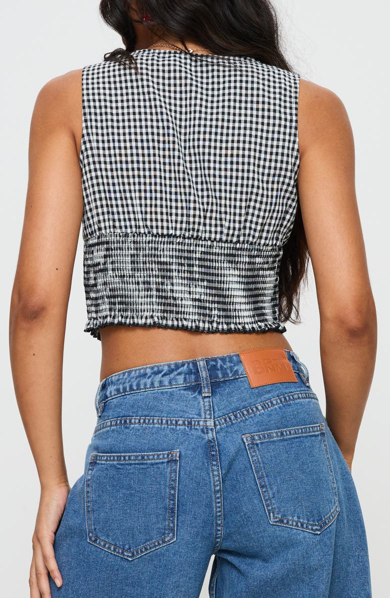 Princess Polly Mixing It Up Gingham Smocked Crop Tank, Alternate, color, Black