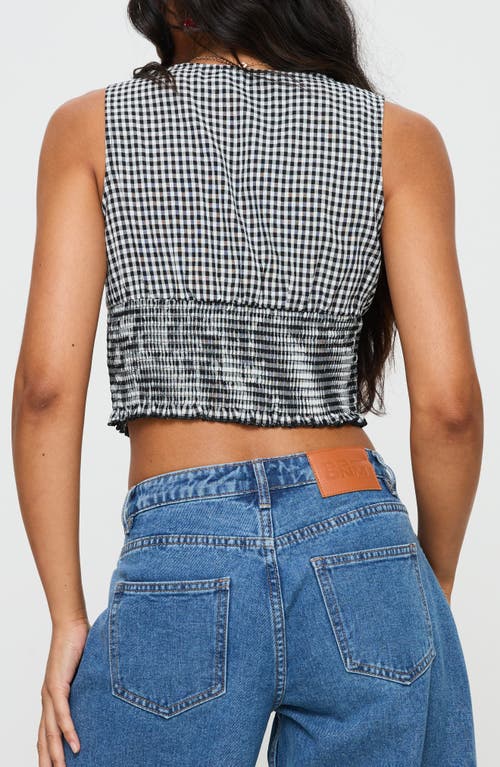 Princess Polly Mixing It Up Gingham Smocked Crop Tank In Black