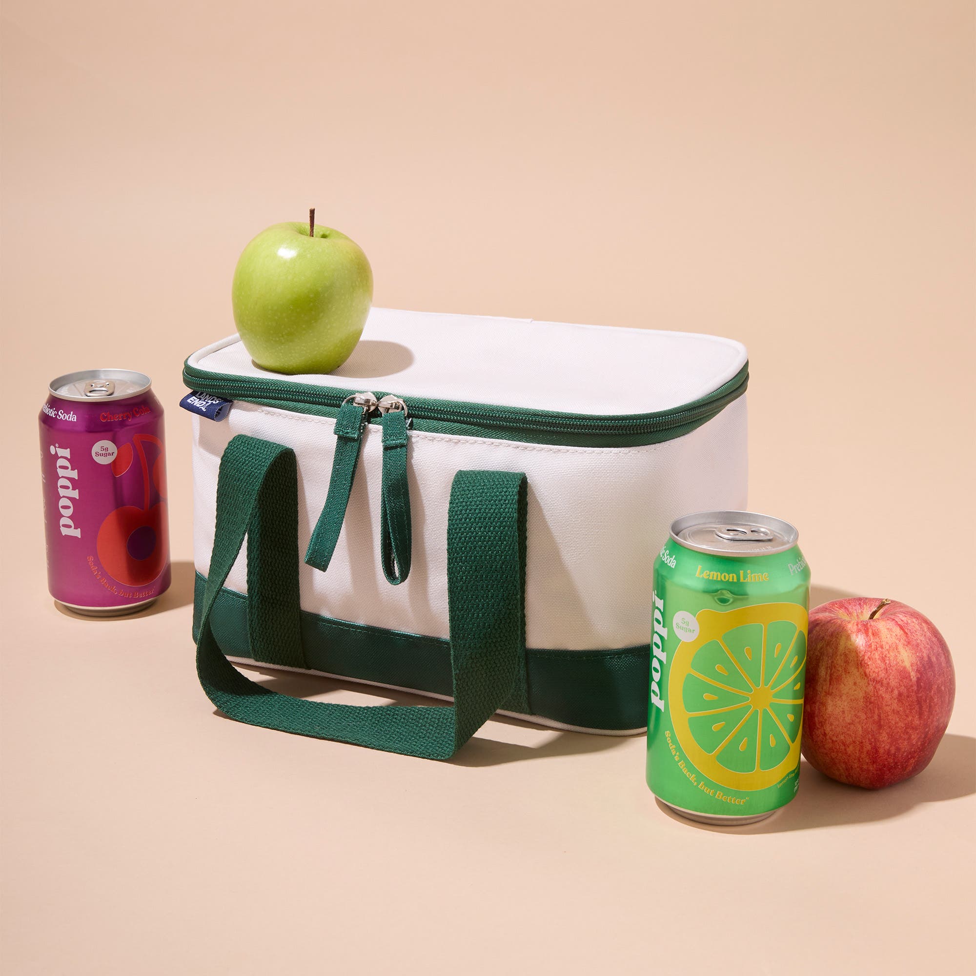 Lands' End Rectangular Small Cooler Bag Insulated 1.5 Gal, Canvas Soft Cooler with Tote Handles and Zip Closure, Alternate, color, Kelly Green