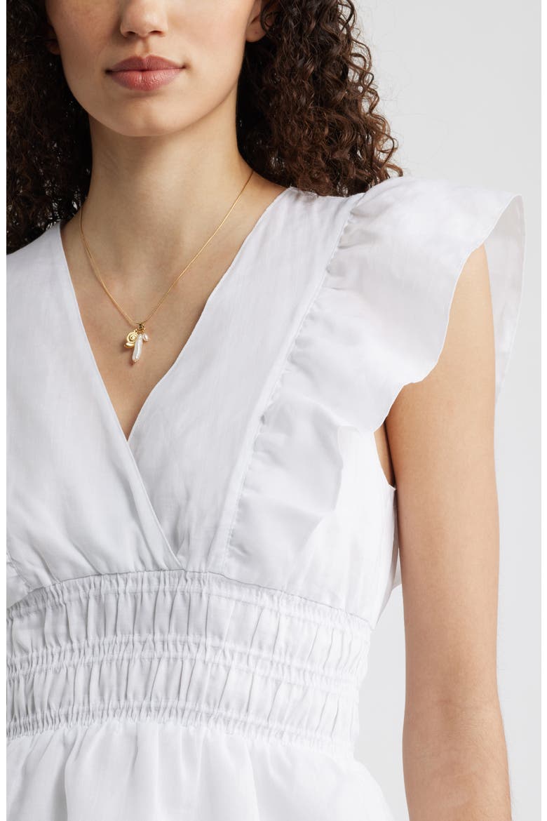 Smocked Waist Flutter Sleeve Peplum Top, Alternate, color, WHITE
