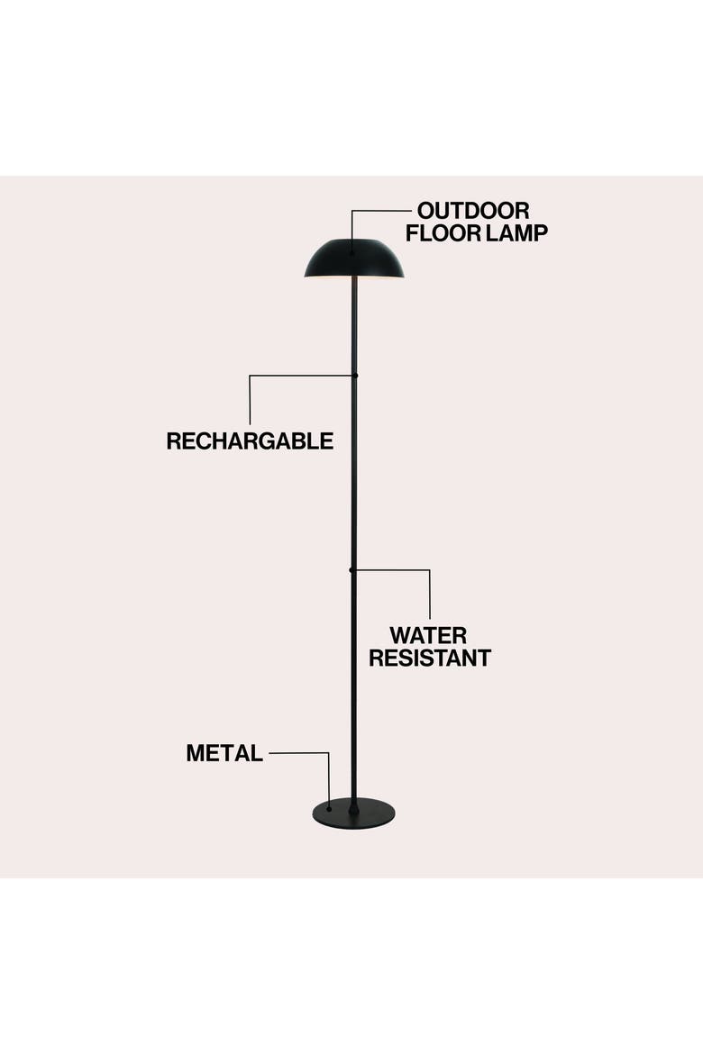Laurel Mushroom Metal Adjustable Height Rechargeable Cordless Integrated Portable Touch Sensor Dimmable LED Indoor/Outdoor Floor Lamp, Alternate, color, Black