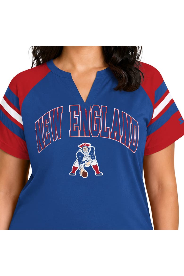 Women's Starter  Royal New England Patriots Plus Size Throwback Game On Notch Neck Raglan T-Shirt, Alternate, color, Royal