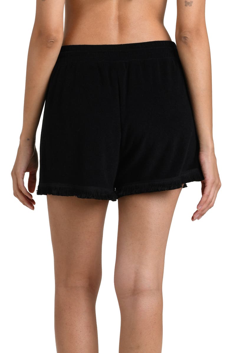 La Blanca Wild Beach Fringe Drawstring Shorts, Alternate, color, Black