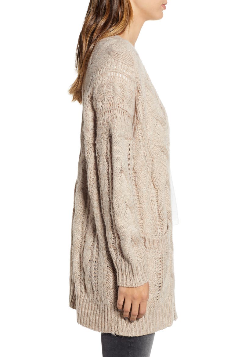 Chunky Cable Knit Cardigan, Alternate, color, TAUPE