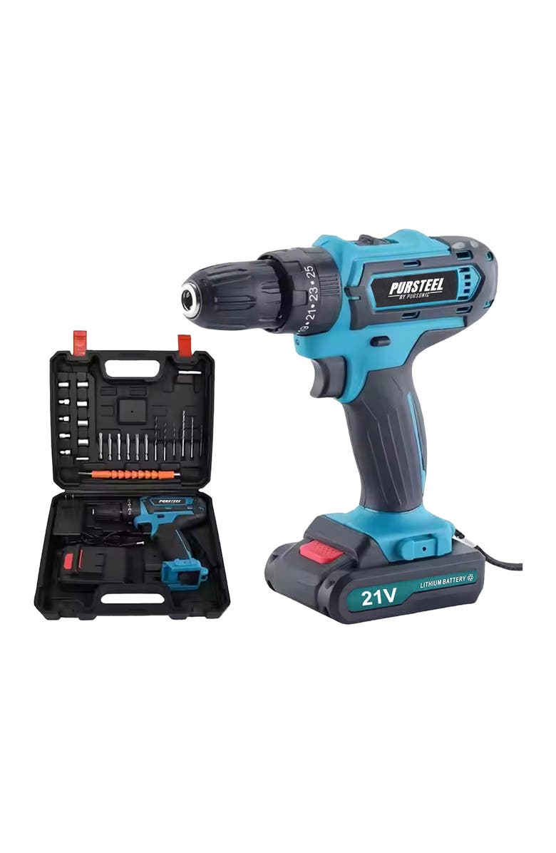 PURSONIC 21V Cordless Drill 24 Piece Set, Main, color, Black