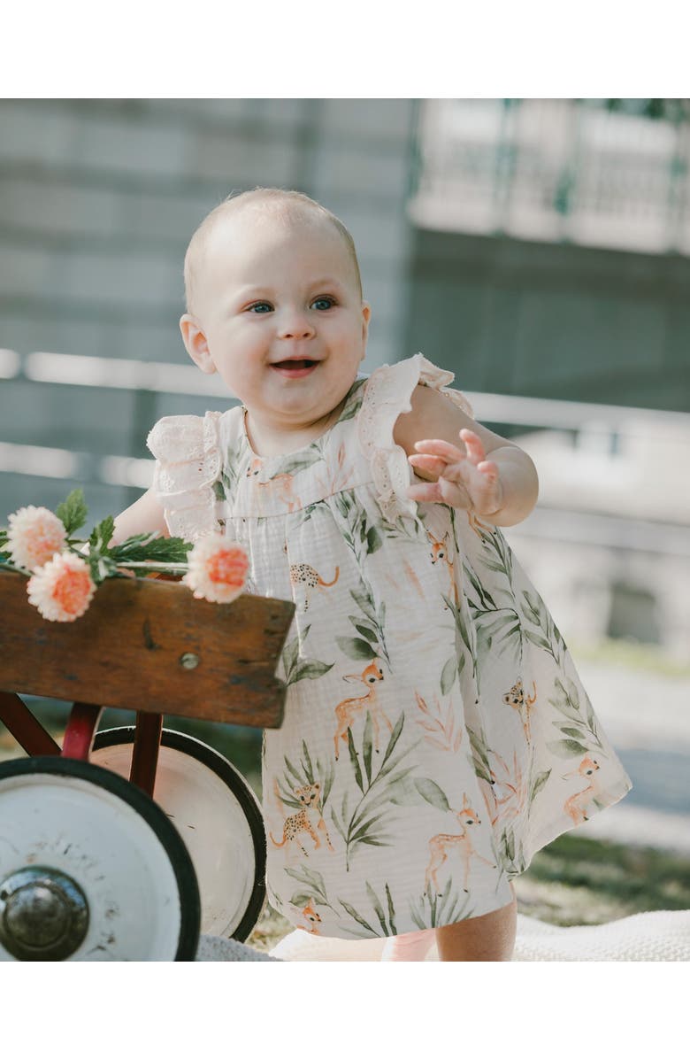 Deux par Deux Muslin Dress and Bloomer Deer Printed Set, Alternate, color, Peach Deer Print