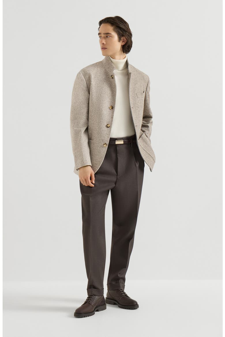 Cashmere and silk diagonal outerwear blazer with patch pockets, Alternate, color, Sand