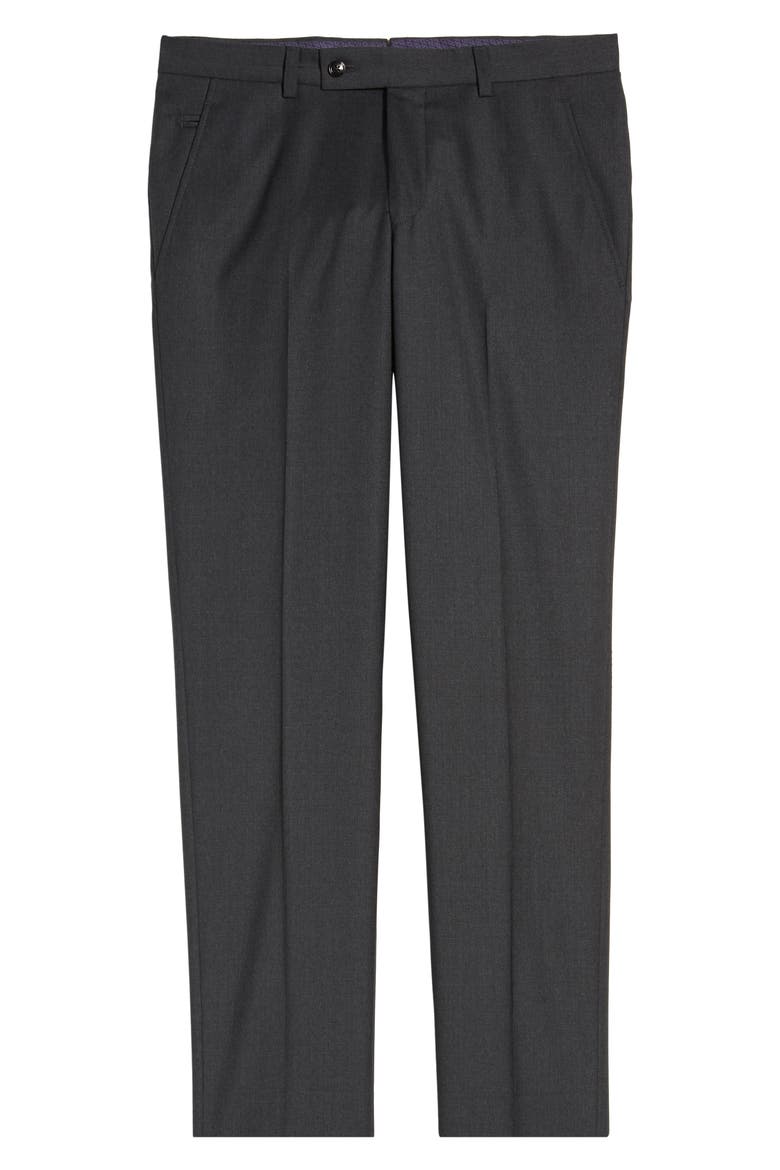 Jerome Flat Front Solid Wool Dress Pants, Alternate, color, CHARCOAL