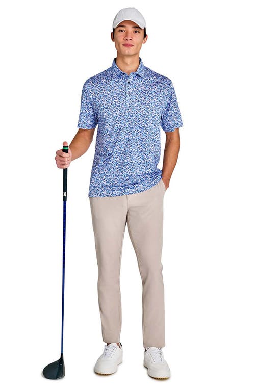 Construct Clustered Floral Polo In White/blue