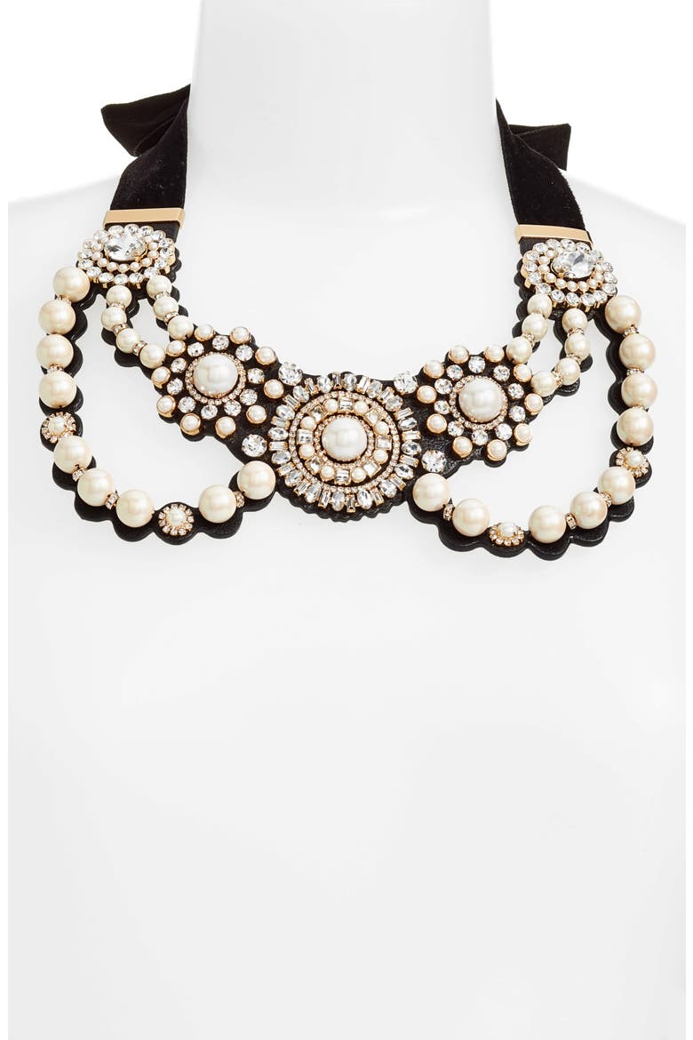 luminous imitation pearl bib necklace, Main, color, CREAM MULTI