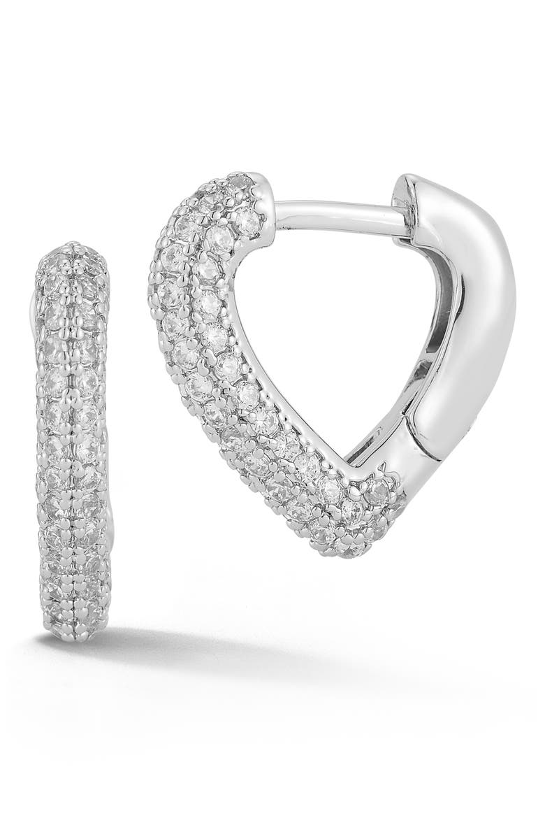 Cubic Zirconia Dagger Hoop Earrings, Main, color, SILVER